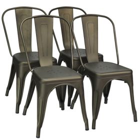 18 Inch Set of 4 Metal Dining Chair with Stackable Design (Color: DARK BROWN)