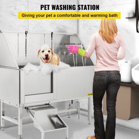 VEVOR Dog Grooming Tub, Professional Stainless Steel Pet Dog Bath Tub, with Steps Faucet & Accessories Dog Washing Station (Product Size: 59.2 x 27.7 x 57.9"/ 150.4 x 70.3 x 147 cm)