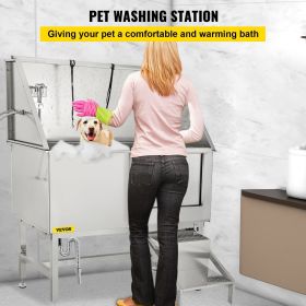 VEVOR Dog Grooming Tub, Professional Stainless Steel Pet Dog Bath Tub, with Steps Faucet & Accessories Dog Washing Station (Product Size: 25.2 x 49.2 x 59.5"/64 x 125 x 151 cm)