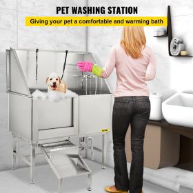 VEVOR Dog Grooming Tub, Professional Stainless Steel Pet Dog Bath Tub, with Steps Faucet & Accessories Dog Washing Station (Product Size: 49.2 x 25.2 x 59.5"/125 x 64 x 151 cm)